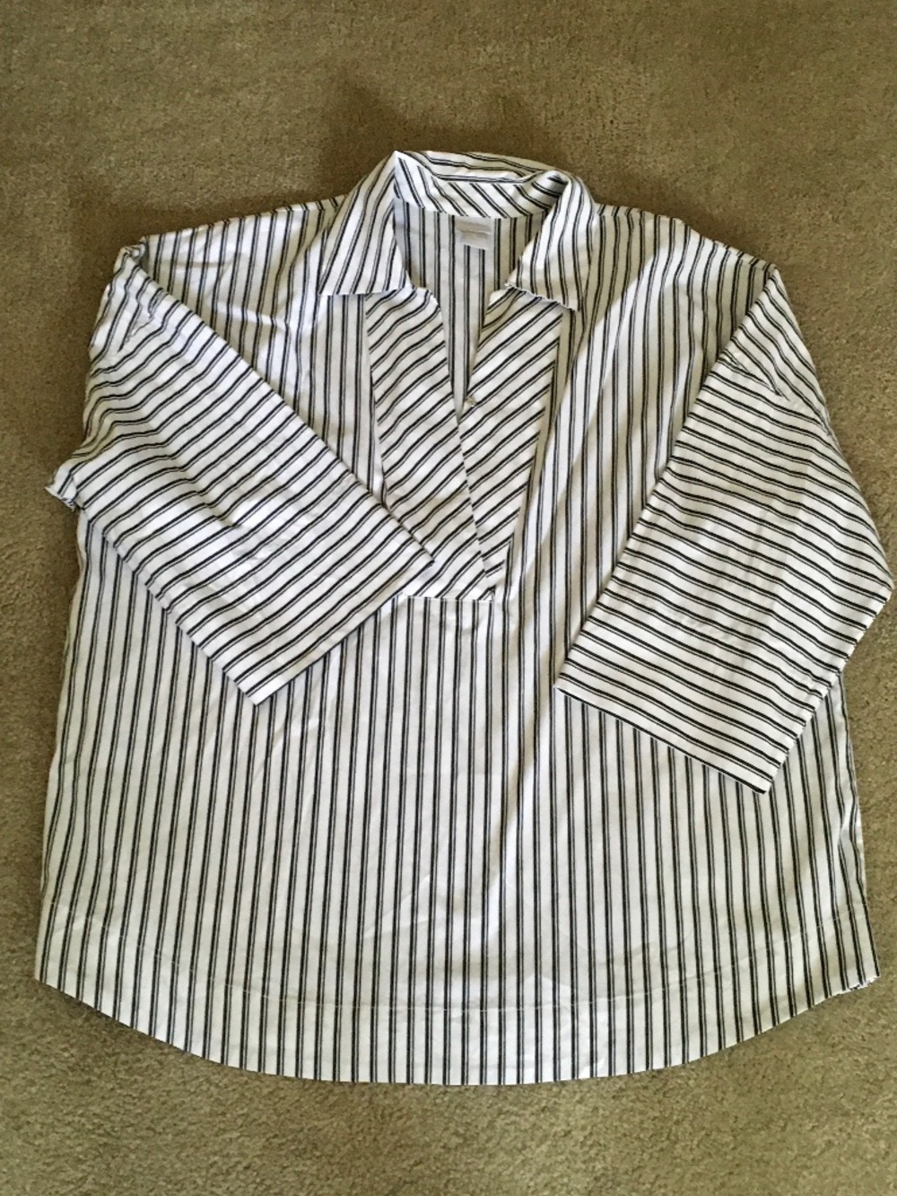 Chico’s white and black striped cotton blend stretch tunic size 3 (L/XL)